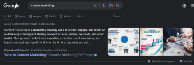 example of snippet showing meaning of content marketing